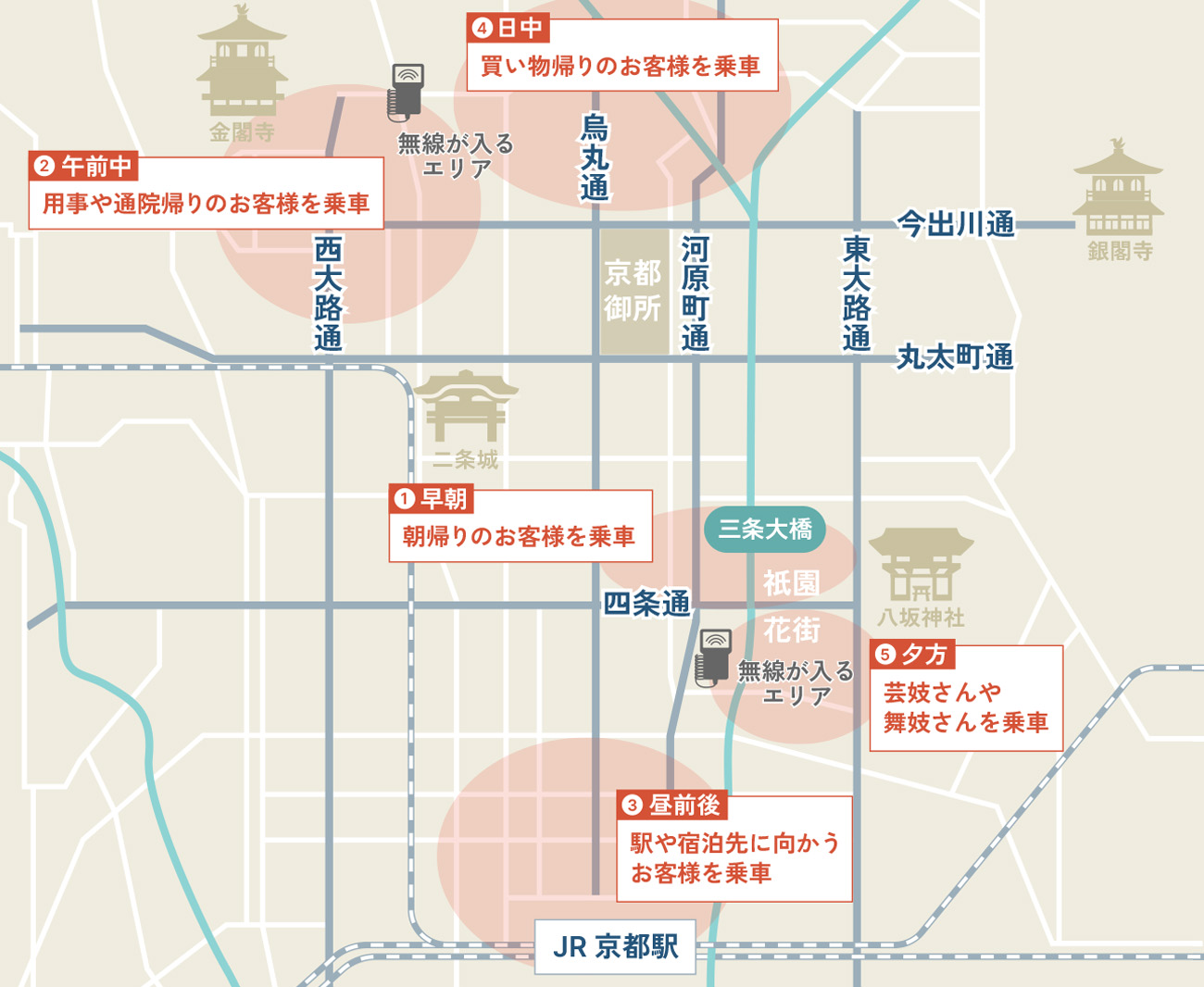 京都のタクシー運行イメージ